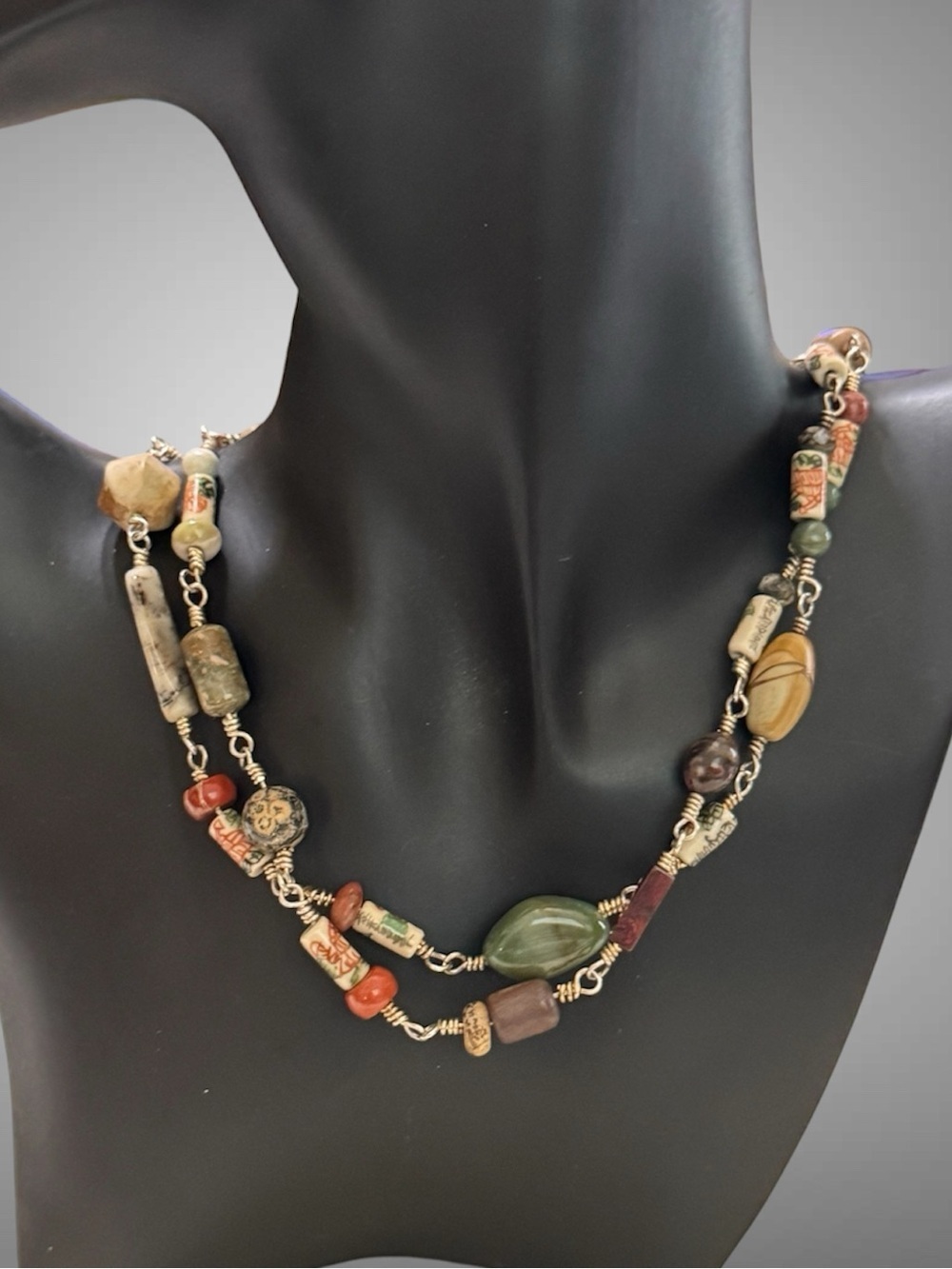 HANDMADE STERLING AND JASPER EXTRA LONG NECKLACE